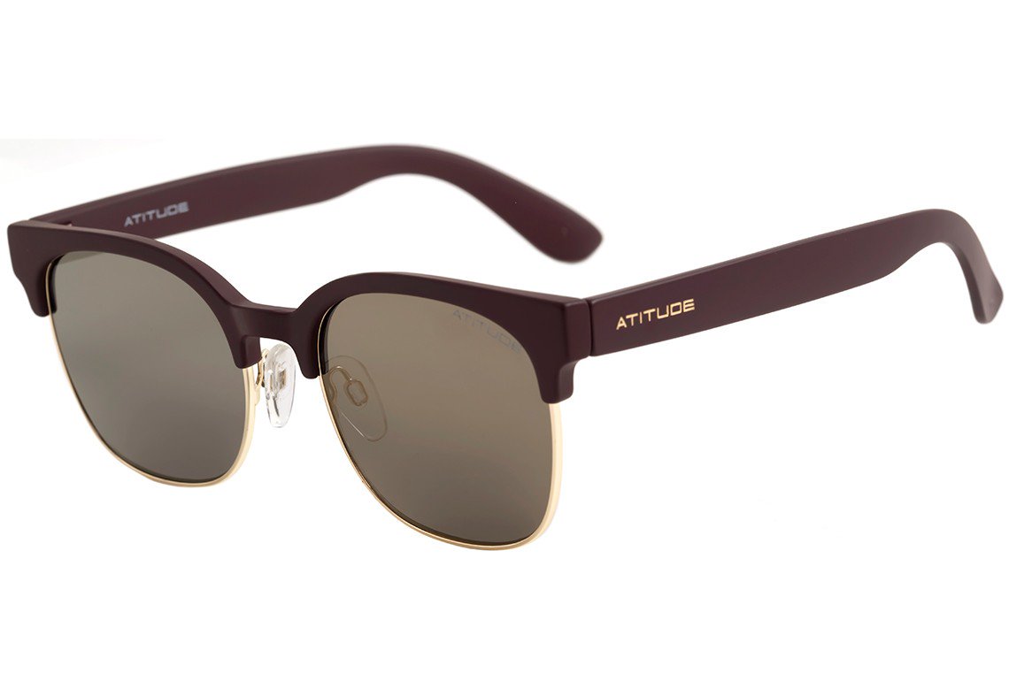 Óculos de Sol Atitude AT 3176 D01 Vinho Fosco e Dourado Brilho / Dourado Espelhado - 54 mm