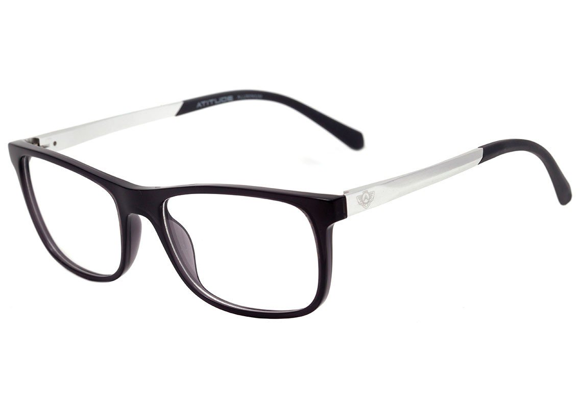 Óculos de Grau Atitude At 4119 Aluminium T01 Preto Translúcido E Cinza Brilho - Lente 5,6 Cm