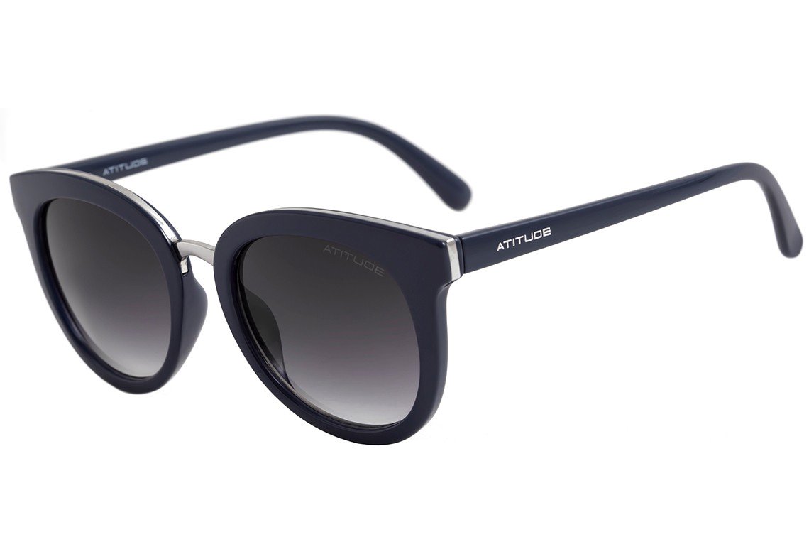 Óculos de Sol Atitude At 5302 T01 Azul E Prata Brilho/ Preto Degradê - 51 mm