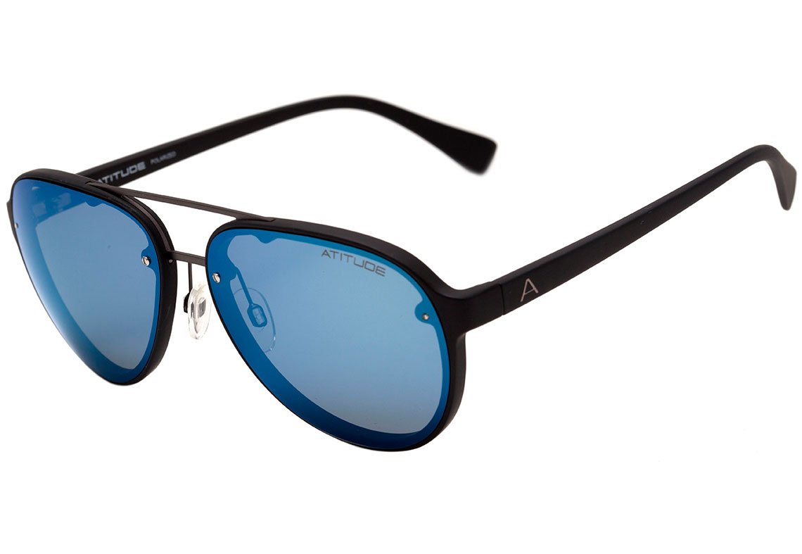 Óculos de Sol Atitude At 5386 A03 Preto Fosco/ Azul Espelhado Polarizado 59 mm