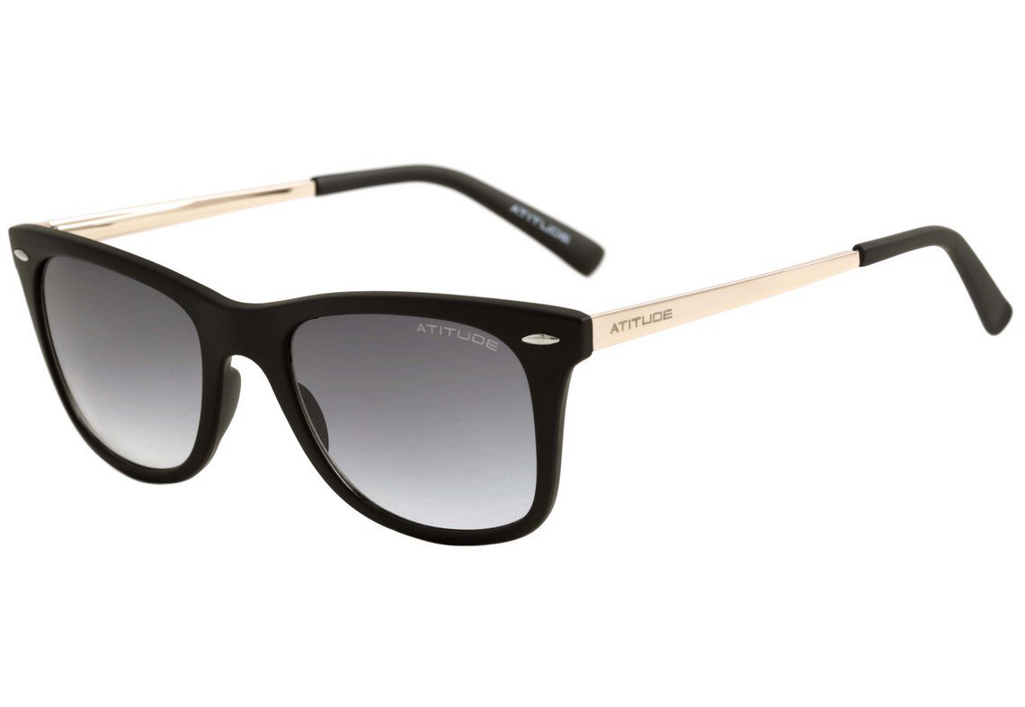 Óculos de Sol Atitude At 8003 A02 Preto Fosco E Dourado Brilho/ Preto Degradê - 49 mm