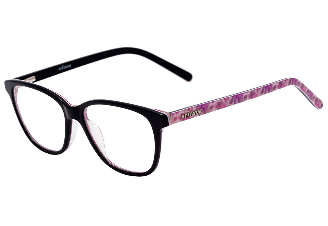 Óculos de Grau Atitude Kids AT 7072 A01 Preto e Rosa Brilho - 49 mm