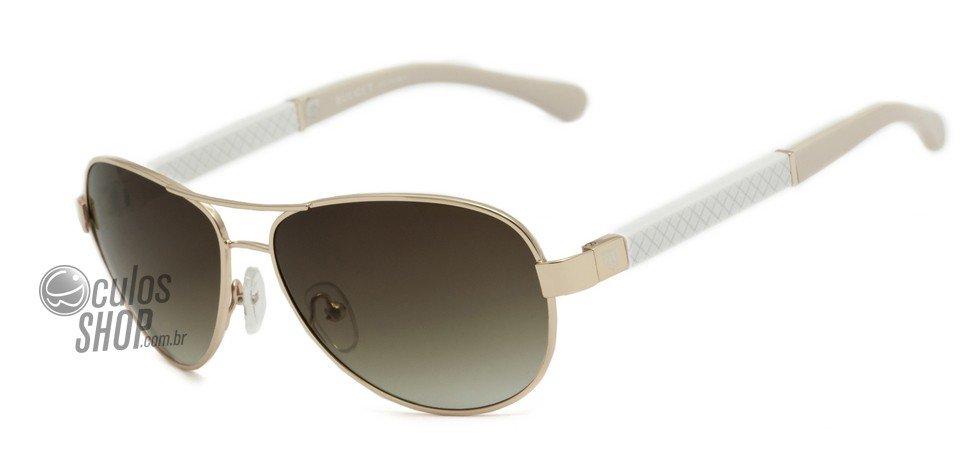 Óculos de Sol Bulget Bg 3112 04A Dourado Branco E Creme/ Marrom Degradê - Lente 5,9 Cm