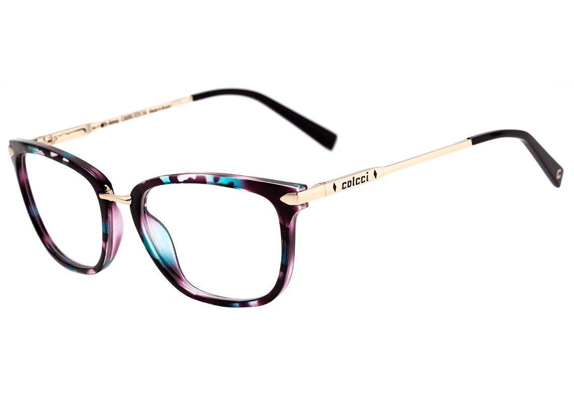 Óculos de Grau Colcci Anna Roxo E Azul Mesclado E Dourado Brilho - 54 mm