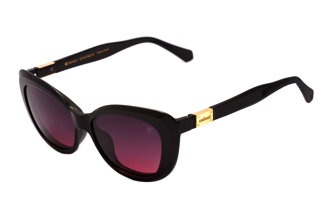Colcci Bandy 2 Clip On Preto Brilho / Cinza e Vinho Degradê Polarizado - Grau - 52 mm