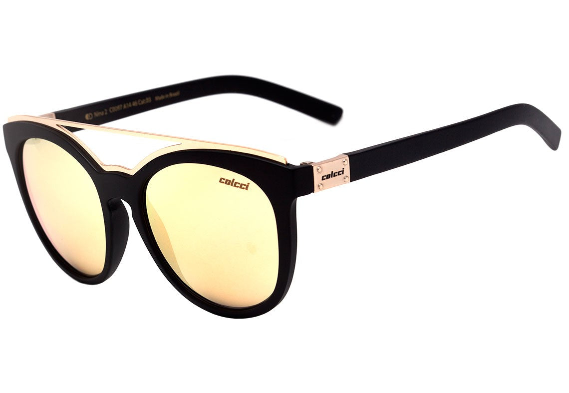Óculos de Sol Colcci Nina II Preto Fosco e Dourado / Rosê Espelhado - 54 mm