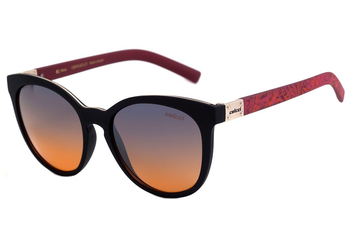 Óculos de Sol Colcci Nina Preto e Vermelho Fosco / Marrom Degradê Espelhado - 54 mm