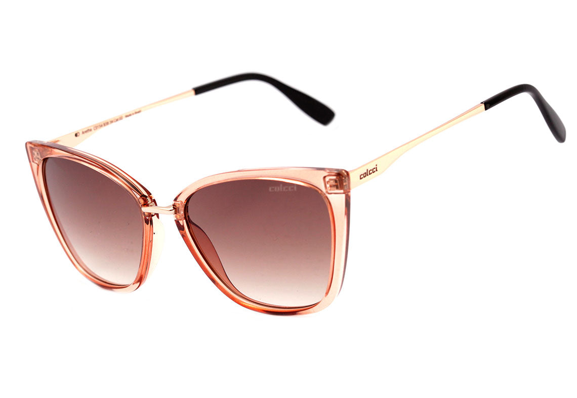 Colcci Aretha Nude Translúcido e Dourado Brilho / Marrom Degradê Unico - Lente 5,7 cm - Sol