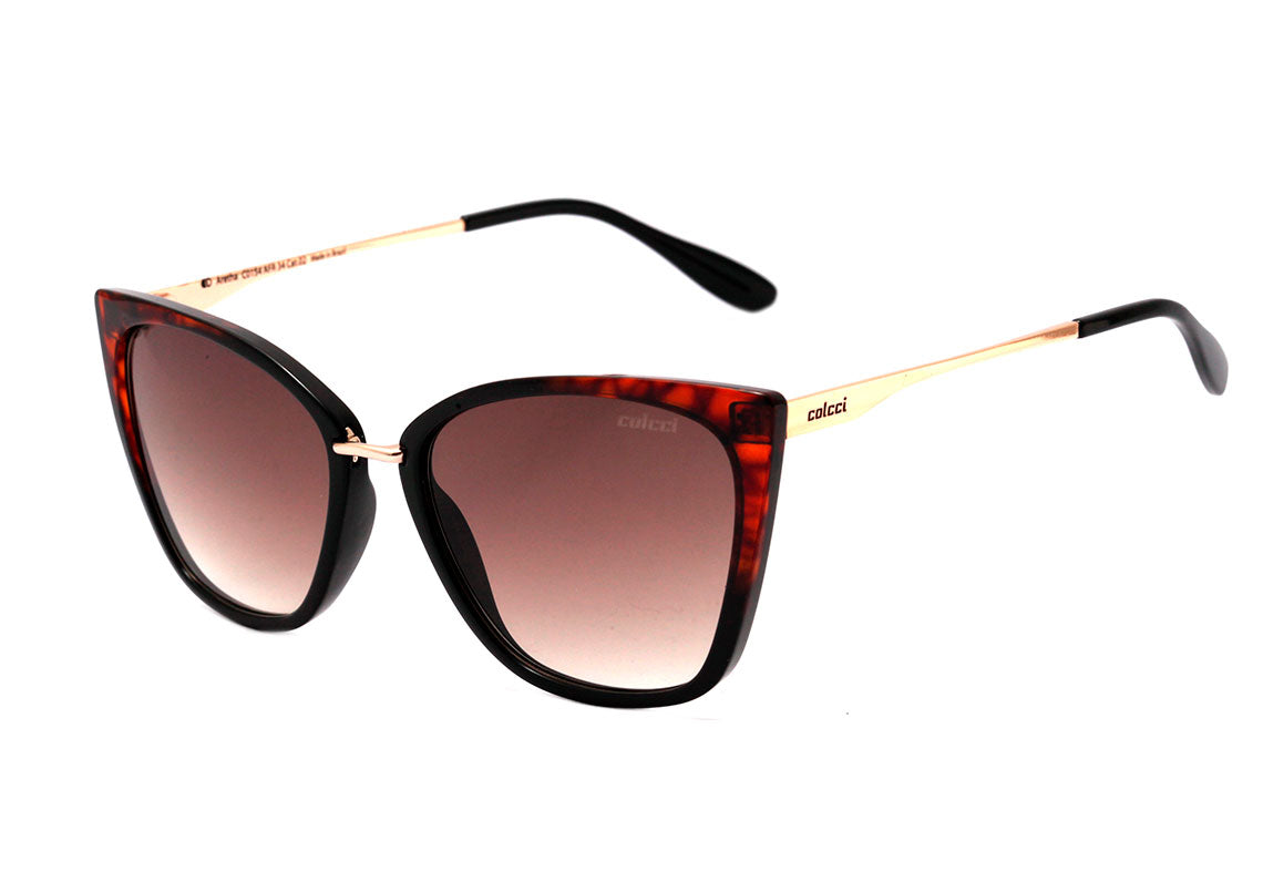 Colcci Aretha Preto e Marrom Translúcido Brilho / Marrom Degradê Unico - Lente 5,7 cm - Sol