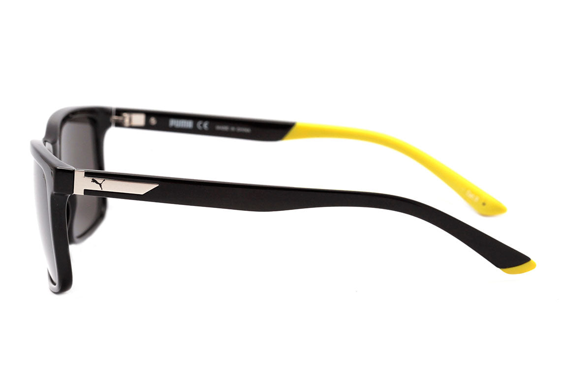 Puma PE0076S 002 Preto Brilho e Amarelo Fosco / Cinza - 56 mm