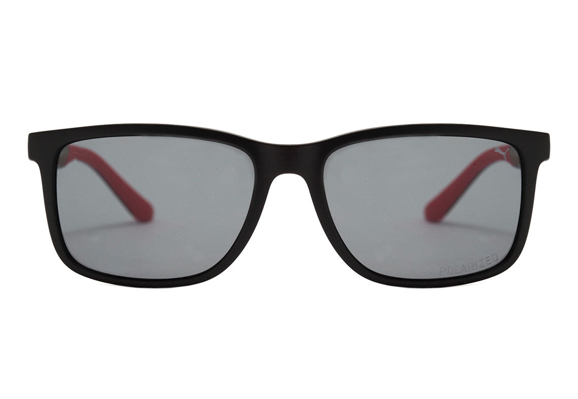 Puma PE0076S 001 Preto e Vermelho Fosco/ Cinza Polarizado Lente 5,6 Cm