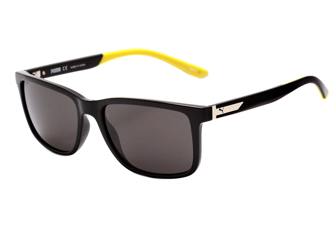 Puma PE0076S 002 Preto Brilho e Amarelo Fosco / Cinza - 56 mm