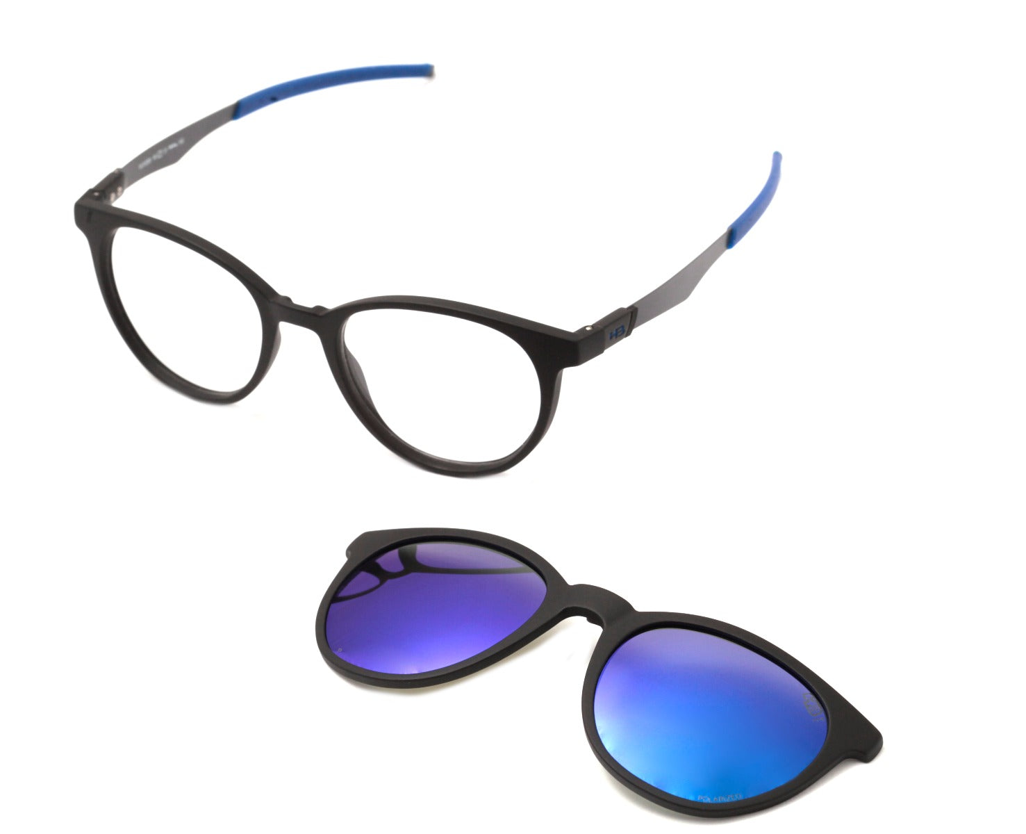 HB Duotech 0253 Clip On Matte Black D. Blue / Blue Polarized - Lente 4,9 cm - Grau