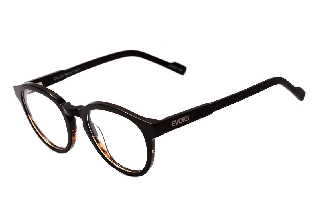 Óculos de Grau Evoke Clip On Retrô H01 Black Turtle Shine / Gray Polarized - Lente 5,1 cm