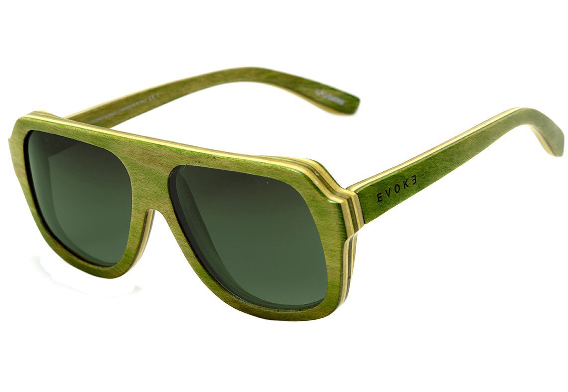 Óculos de Sol Evoke Wood Series 01 Madeira Maple Collection Army Green / Green - 55 mm