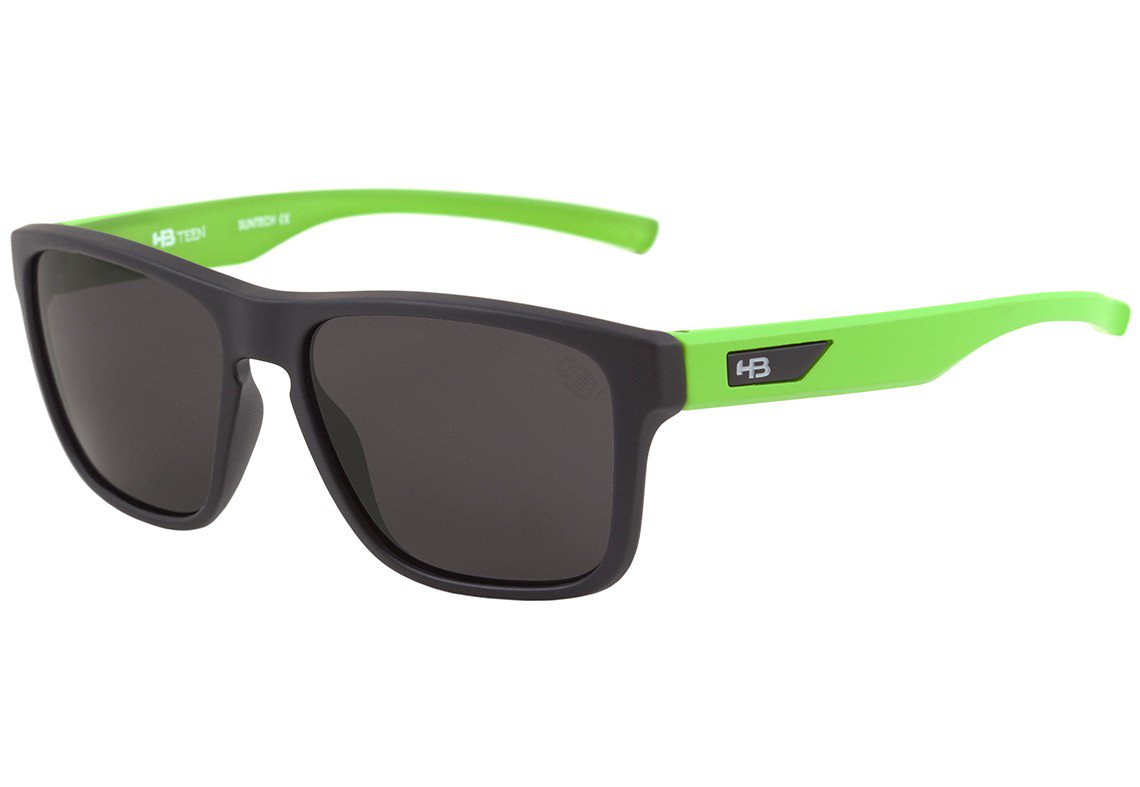 Óculos de Sol HB Teen H-Bomb Matte Black Lucky Green / Gray - 49 mm