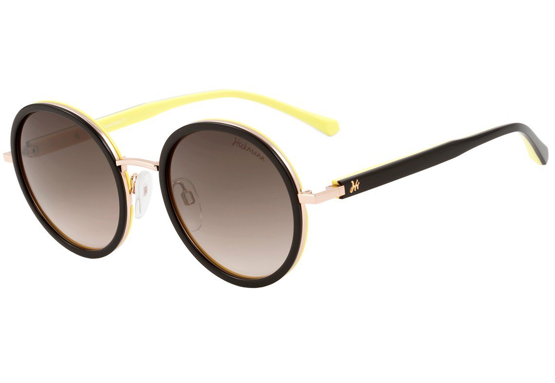 Óculos de Sol Hickmann HI 3015 A01 Preto Brilho e Estampado Floral / Preto Degradê - 51 mm G21 Marrom Mesclado E Dourado/ Marrom Degradê - 51 mm