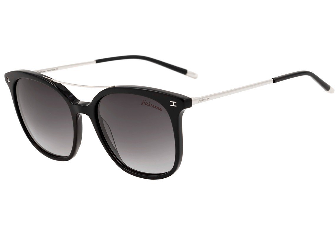 Óculos de Sol Hickmann Hi 9048 A01 Preto E Prata Brilho/ Preto Degradê - 54 mm