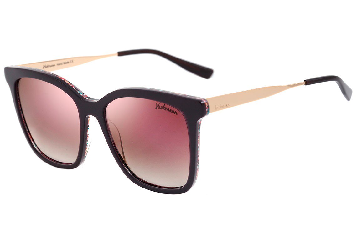 Óculos de Sol Hickmann HI 9053 H01 Preto e Dourado Brilho / Rosa Degradê Espelhado - 53 mm