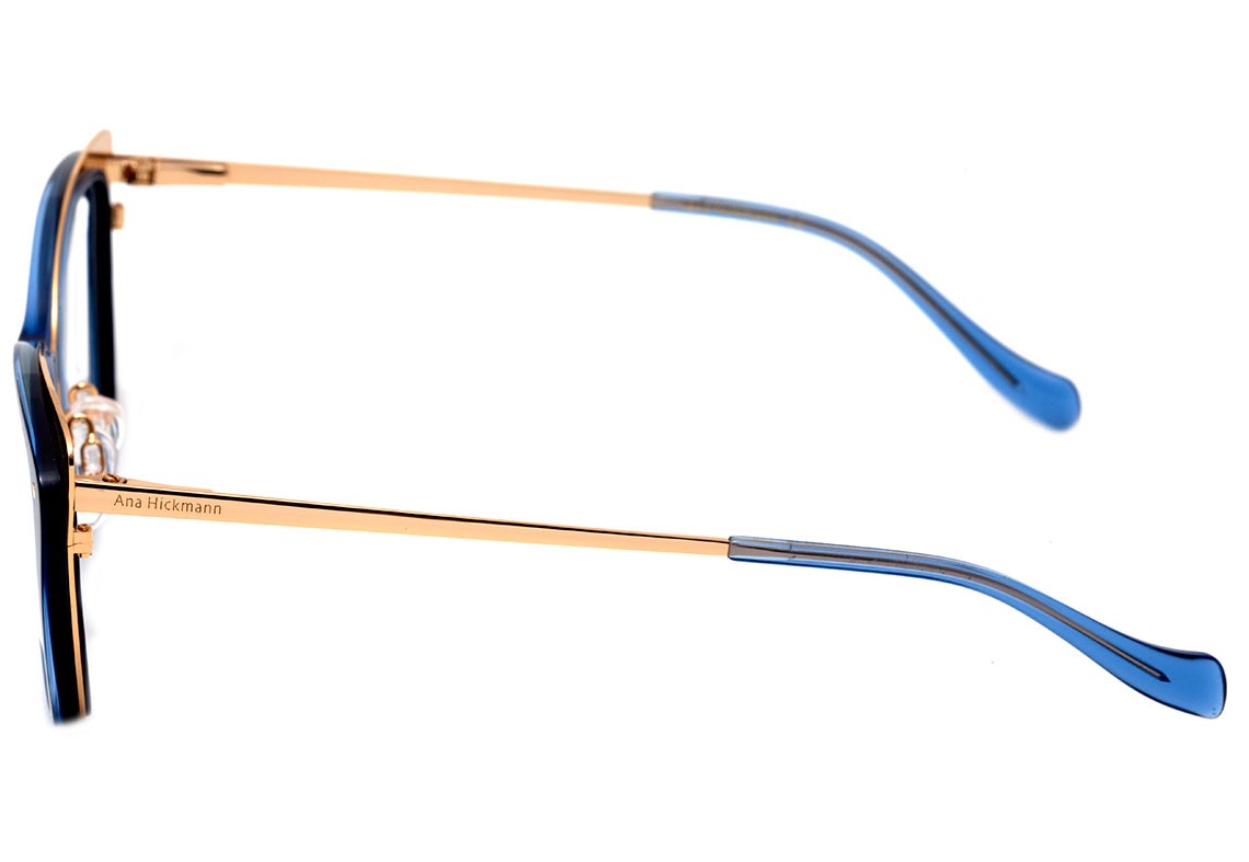 Ana Hickmann AH 6324 C03 Azul Translúcido e Dourado Brilho - Lente 5,3 cm  - Grau