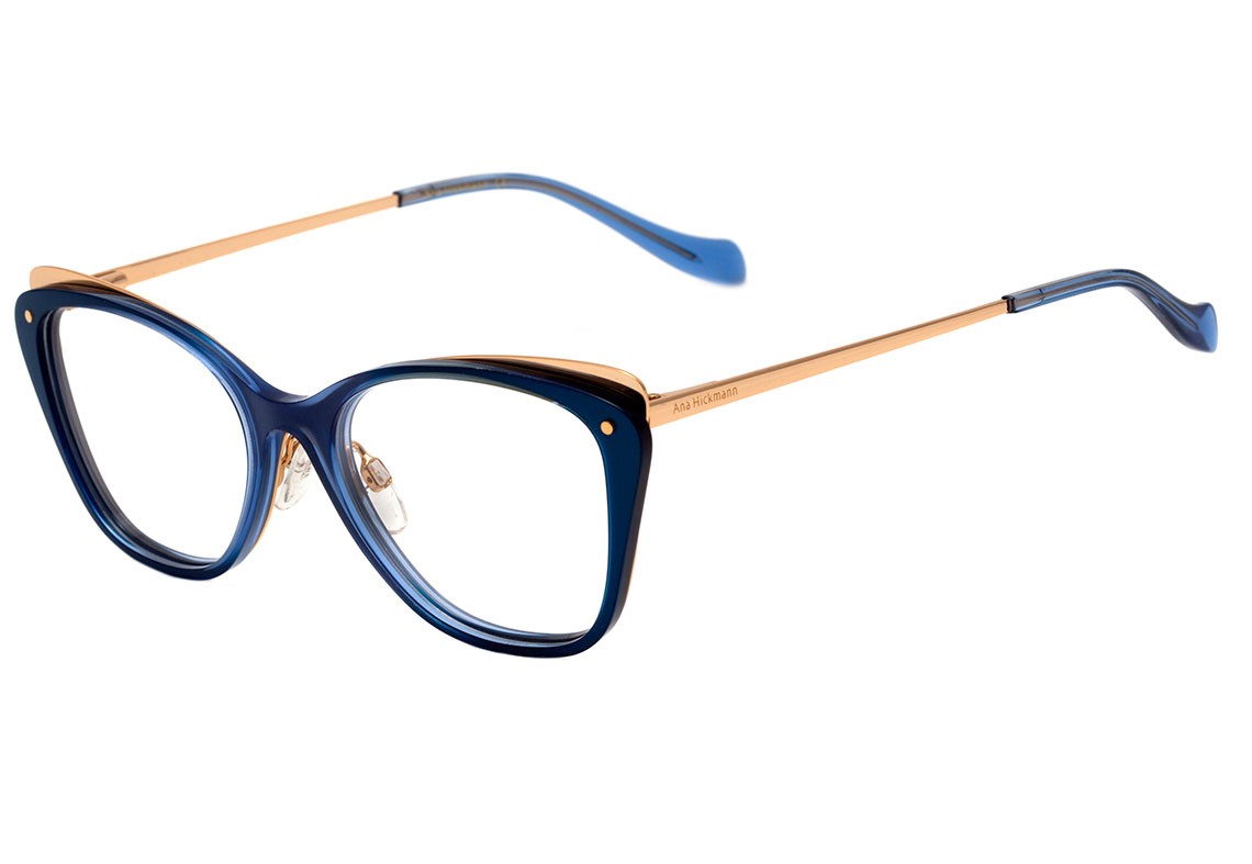 Ana Hickmann AH 6324 C03 Azul Translúcido e Dourado Brilho - Lente 5,3 cm  - Grau