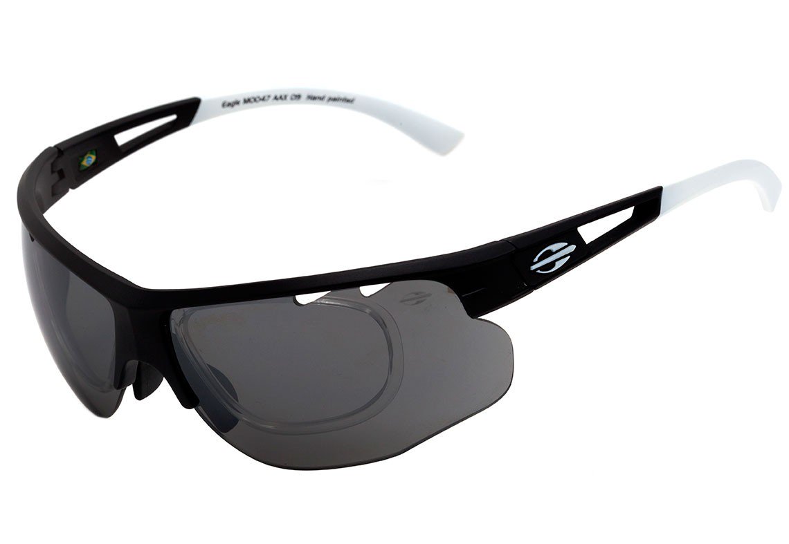 Óculos de Sol Mormaii Eagle Clip On Preto e Branco Fosco / Preto - Lente 7,8 cm