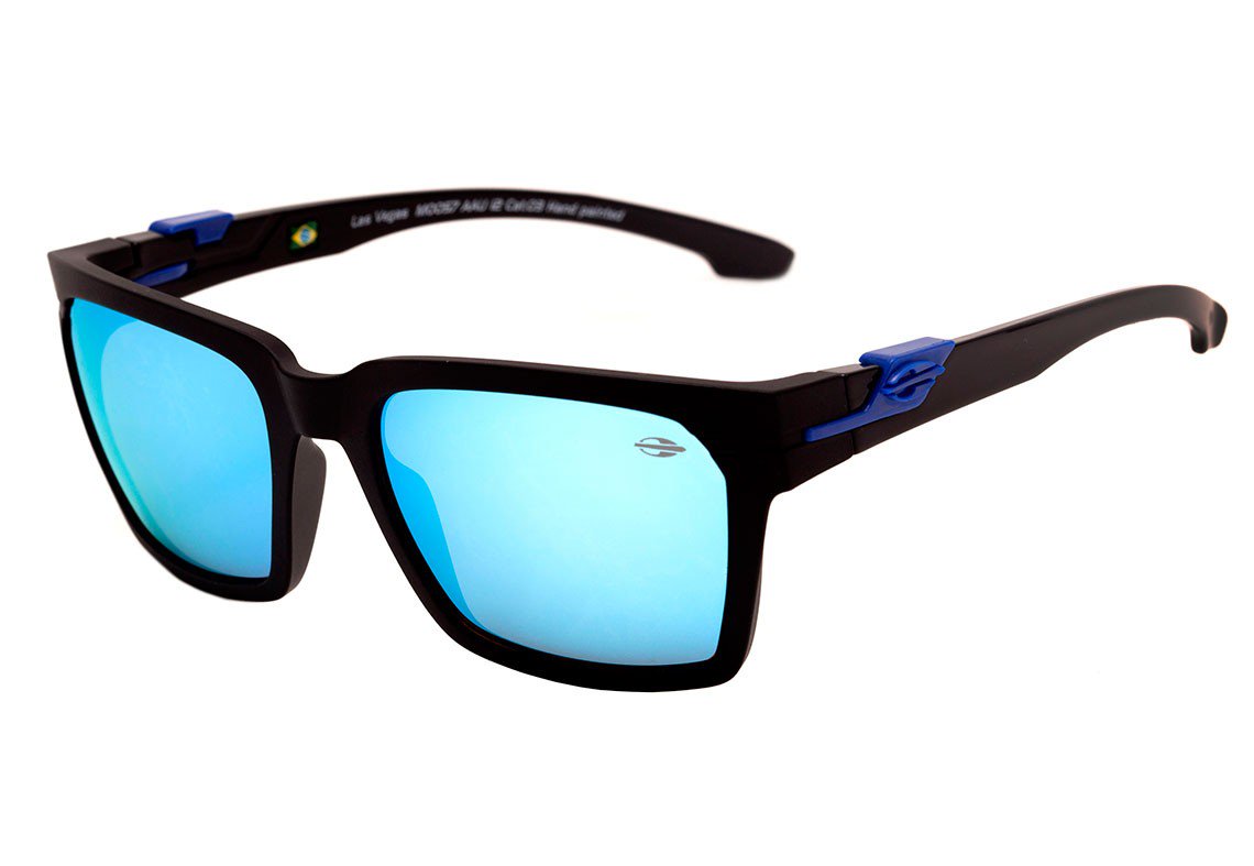 Óculos de Sol Mormaii Las Vegas Preto Fosco e Brilho / Azul Espelhado - Lente 5,5 cm