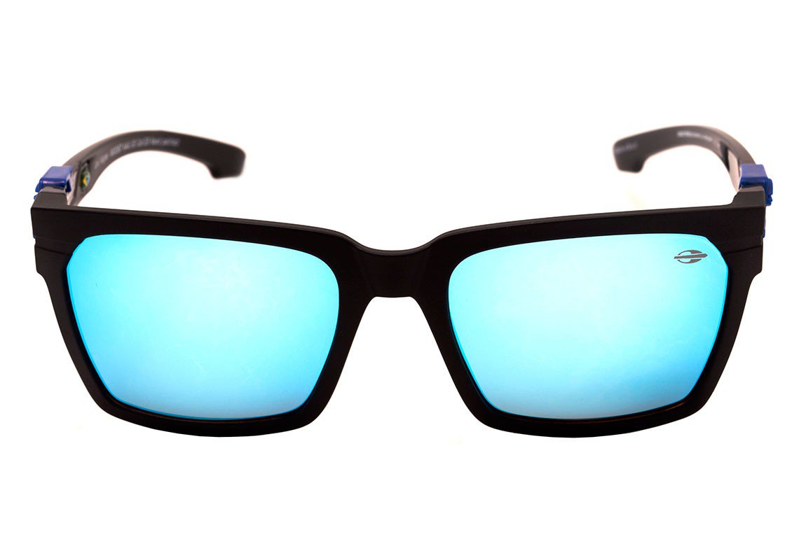 Óculos de Sol Mormaii Las Vegas Preto Fosco e Brilho / Azul Espelhado - Lente 5,5 cm