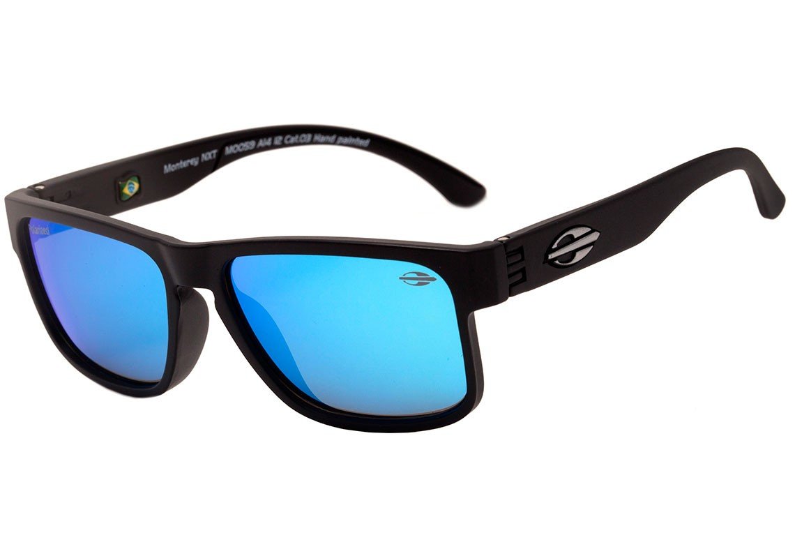 Mormaii Monterey NXT Infantil Preto Fosco / Azul Espelhado Polarizado - Lente 4,8 cm - Sol