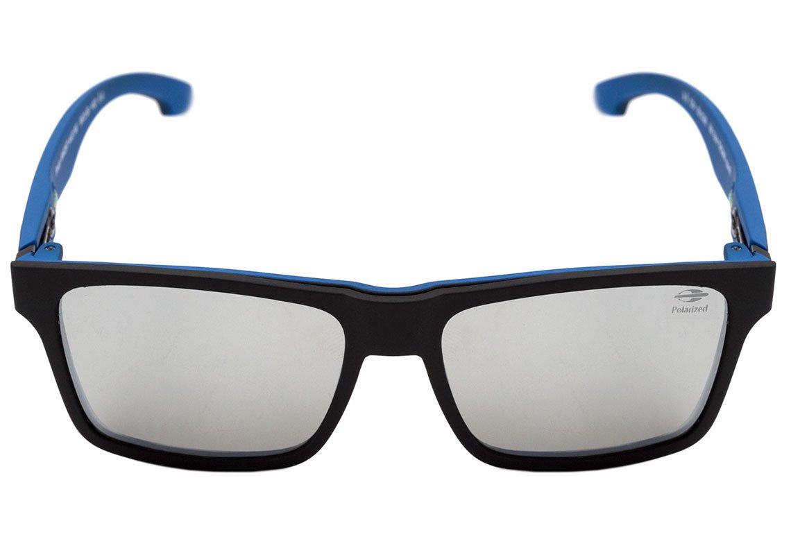 Óculos de Grau Mormaii Swap Clip On Azul E Preto Fosco/ Preto Polarizado/ Prata Espelhado Polarizado Lente 5,6 Cm