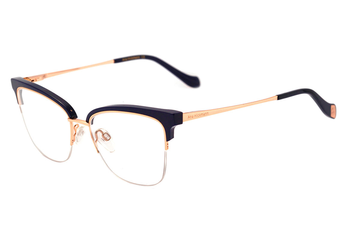 Ana Hickmann AH 1378 D01 Azul e Dourado Brilho - Lente 5,3 cm  - Grau