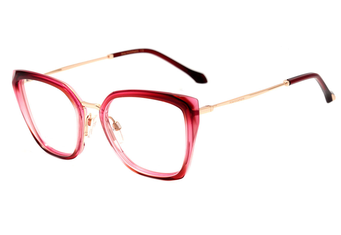 Ana Hickmann AH 6378 C01 Vermelho Translúcido e Dourado Brilho - Lente 5,3 cm  - Grau