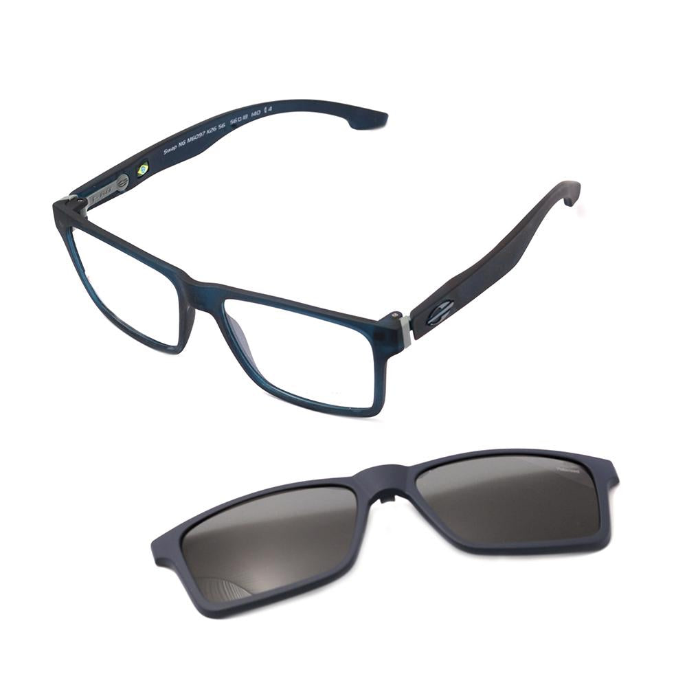 Mormaii Swap NG Clip On Azul Translúcido Fosco / Cinza Polarizado - Lente 5,6 cm