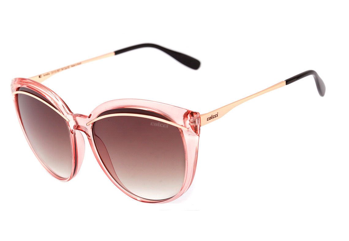 Colcci Amélia Rosa Translúcido e Dourado Brilho / Marrom Degradê Unico - Lente 5,6 cm