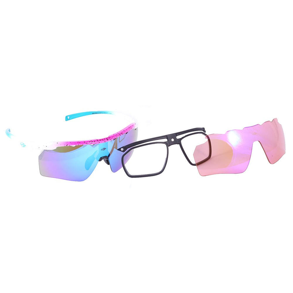 Óculos para Beach Tenis Mormaii Clip On Smash 2 Rosa e Branco Brilho/ Azul Espelhado/ Marrom Espelhado - Lente 15,0 cm