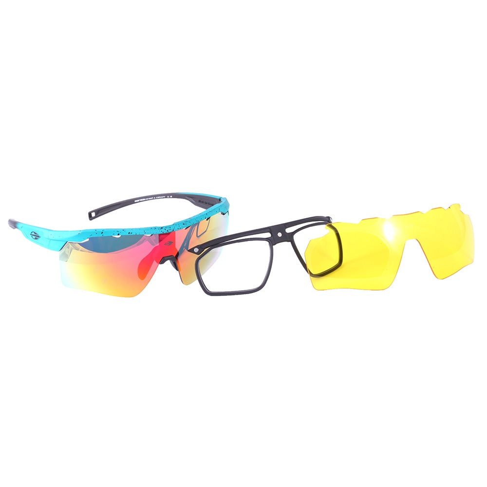 Óculos para Beach Tenis Mormaii Clip On Smash 2 Verde e Preto Fosco/ Vermelho Espelhado/ Amarelo - Lente 15,0 cm