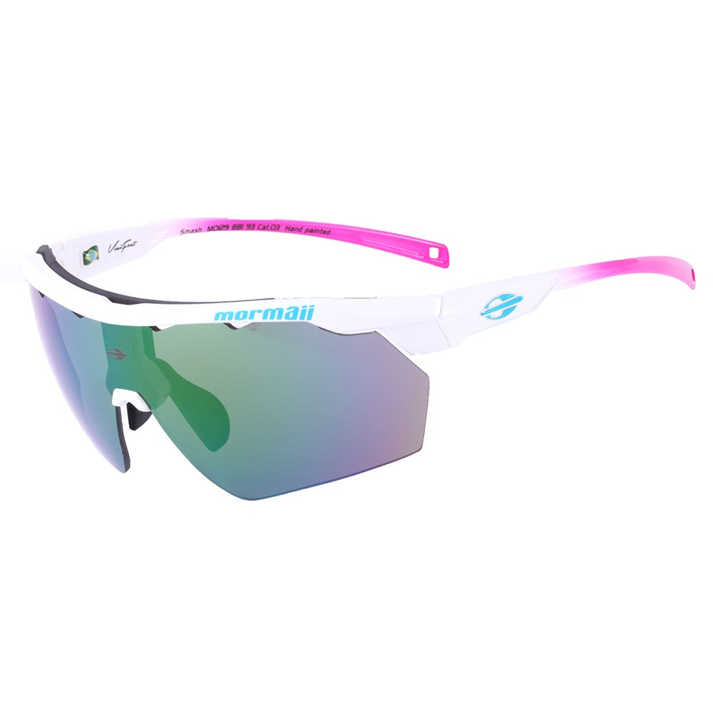 Óculos para Beach Tenis Mormaii Smash Branco e Rosa Brilho/ Verde Espelhado - Lente 15,0 cm