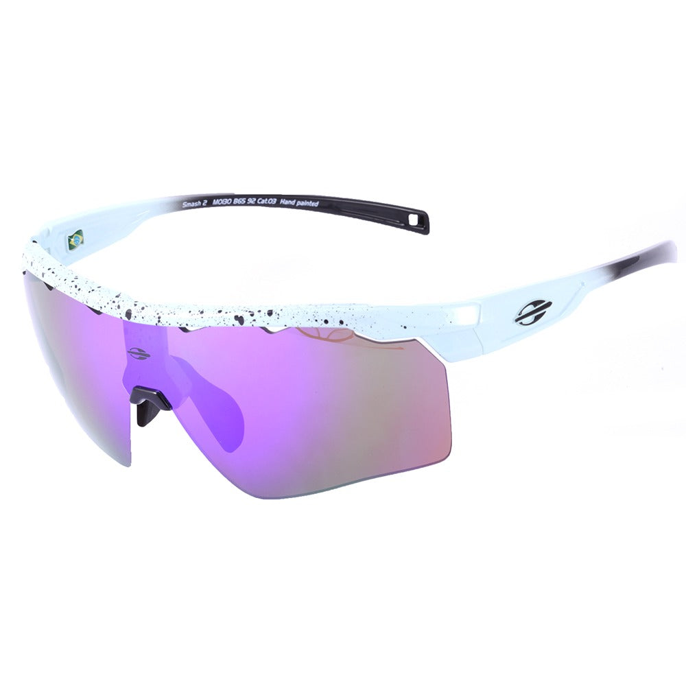 para Beach Tenis Mormaii Clip On Smash 2 Branco e Preto Brilho/ Roxo Espelhado/ Transparente - 150 mm