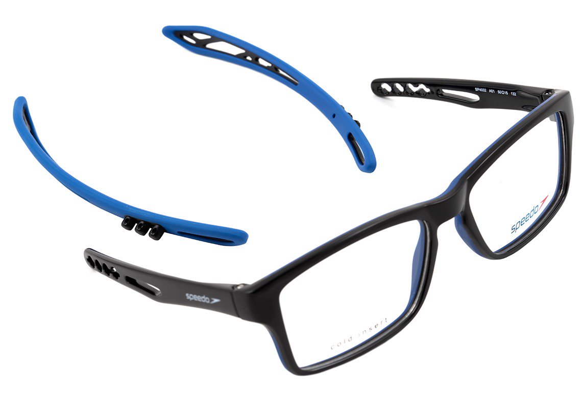 Óculos de Grau Speedo Sp 4032 Infantil A01 Preto Brilho E Azul Fosco - 50 mm