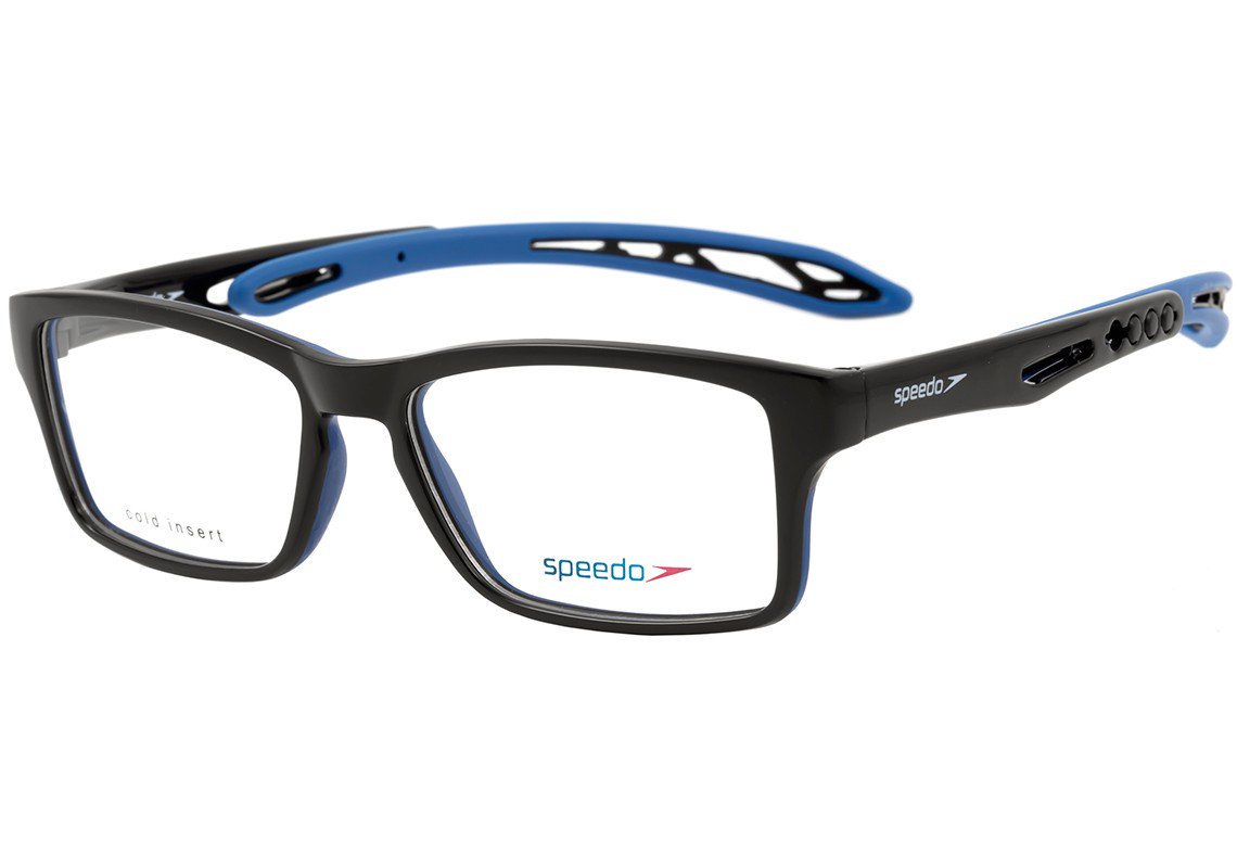 Óculos de Grau Speedo Sp 4032 Infantil A01 Preto Brilho E Azul Fosco - 50 mm