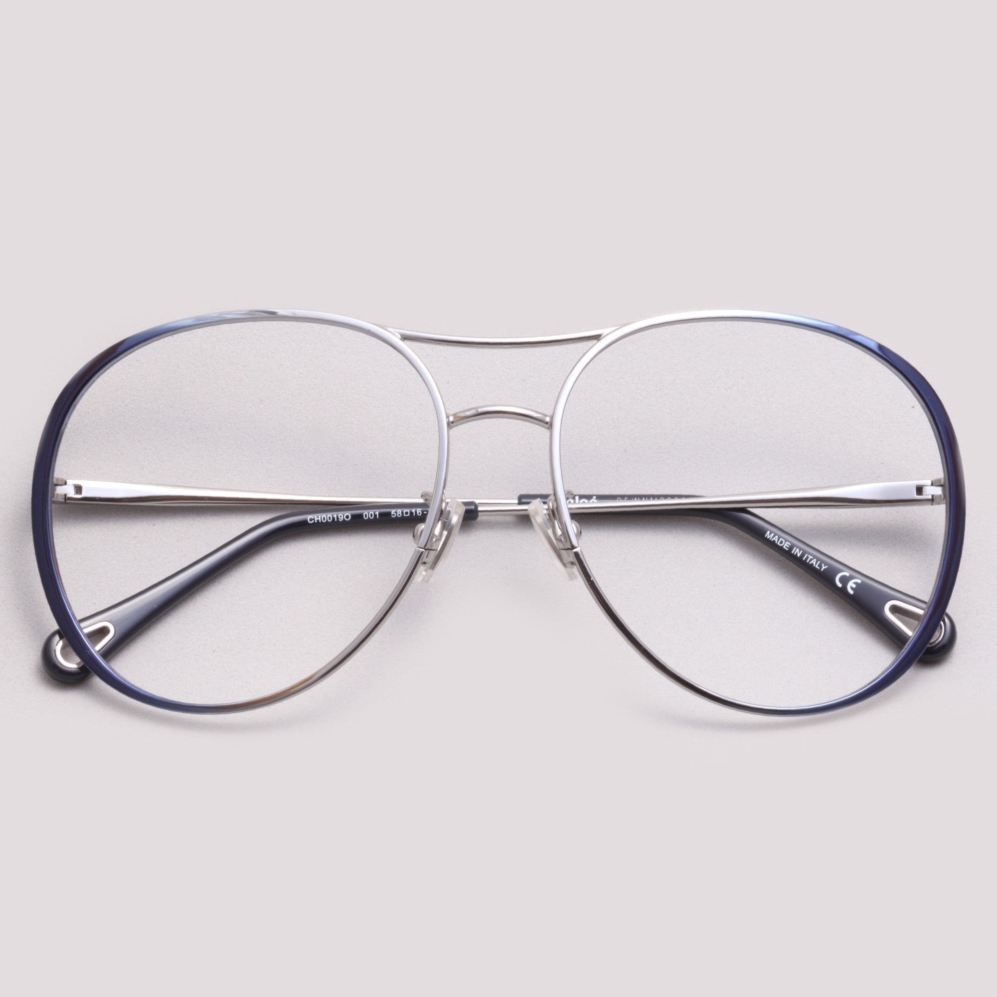 Chloé CH0019O 001 Prata e Azul Brilho - Grau - 58 mm