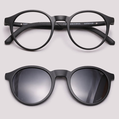HB Switch 0526 Clip on Preto Fosco Preto Polarizado - Grau 48 mm