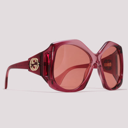 Gucci GG0875S 003 Rosa e Roxo Translúcido Rosa Total  - Sol - 62 mm