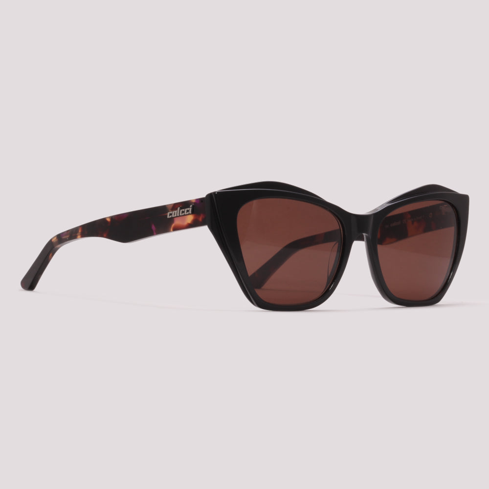 Colcci Luiza Sun Preto Brilho e Roxo Mesclado Marrom - Sol - 55 mm