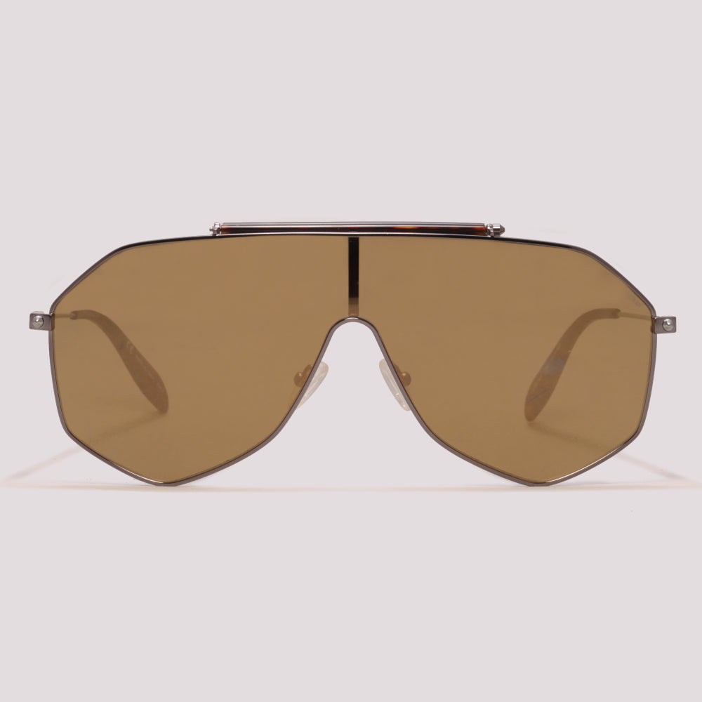 Alexander McQueen AM0138S 002 Cinza Brilho Dourado Espelhado - Sol - 145 mm