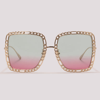 Gucci GG1033S 003 Dourado Brilho Verde e Lilás Degradê - Sol - 57 mm