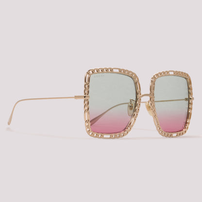 Gucci GG1033S 003 Dourado Brilho Verde e Lilás Degradê - Sol - 57 mm