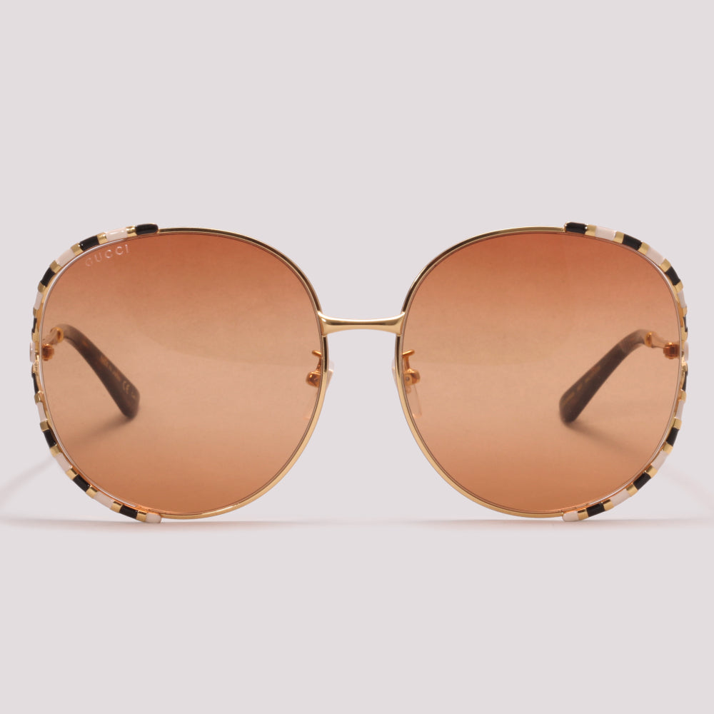 Gucci GG0595S 007 Dourado Brilho Marrom Espelhado - Sol - 59 mm