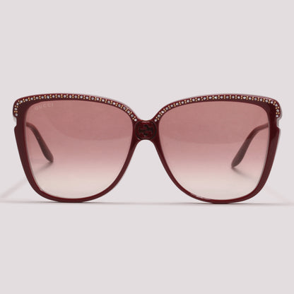 Gucci GG0709S 005 Vinho Brilho Marrom Degradê - Sol - 63 mm