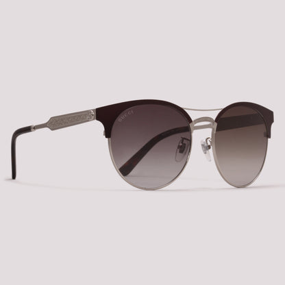 Gucci GG0075S 004 Prata Fosco Preto Degradê - Sol - 56 mm